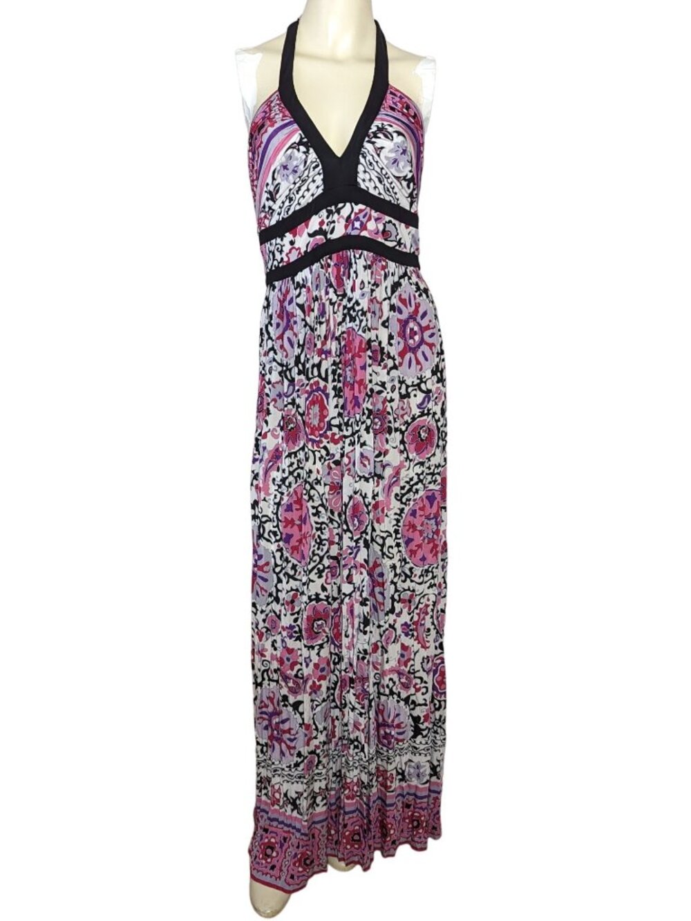 Marella Halter V-Neck Sleeveless Lined-Waist Handkerchief & Paisley Print Multic